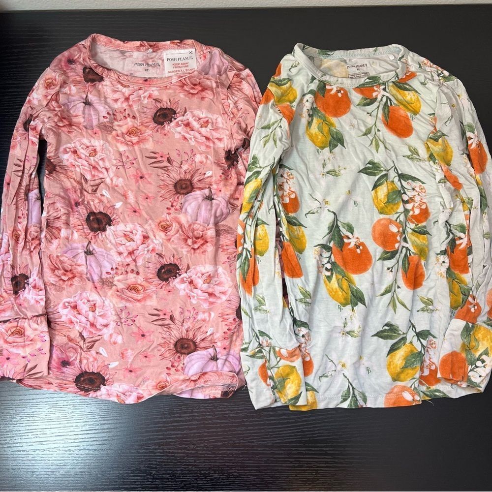 Posh Peanut Girl’s Bamboo Pajama Tops Floral Citrus 6T